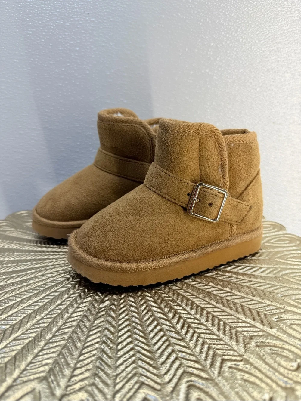Capelli New York Kids Faux Fur Buckle Ankle Boots Tan